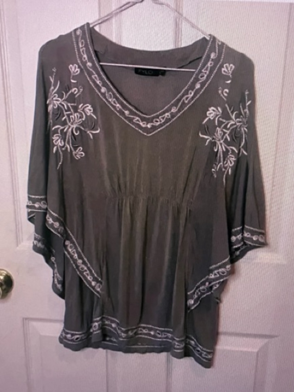 FYLO Olive Green Embroidered V-Neck Boho Top